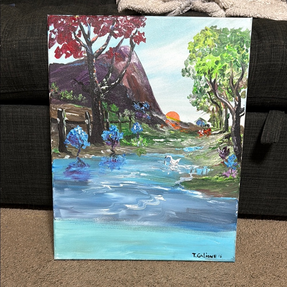 Blue and Green Impressionist Landscape Painting